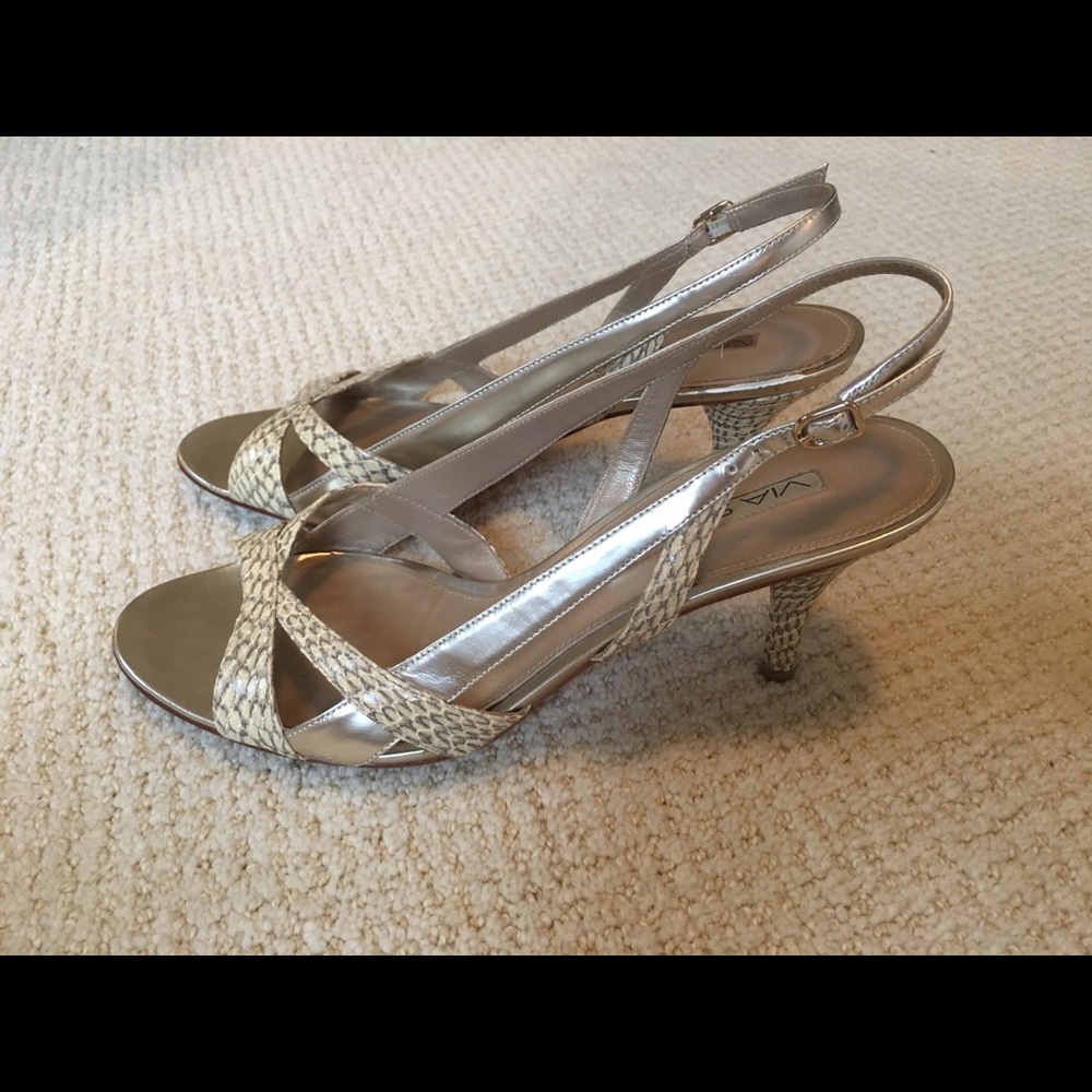 Via Spiga Snake Skin and Leather Slingback Sandals